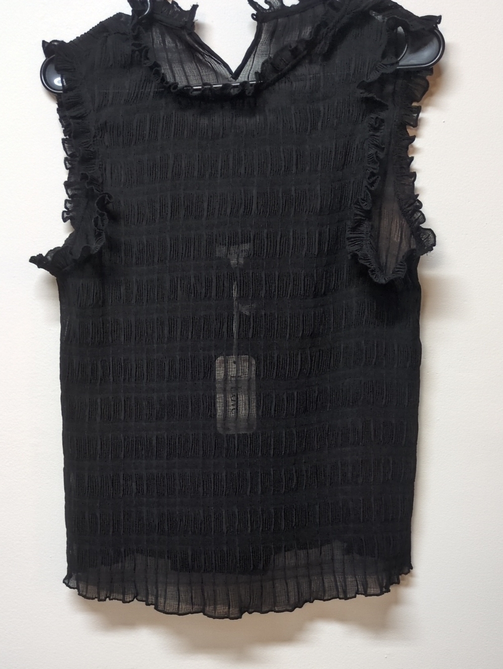 NEW LLove Black Gauze Lettuce Trim Sleeveless Blouse, Size S